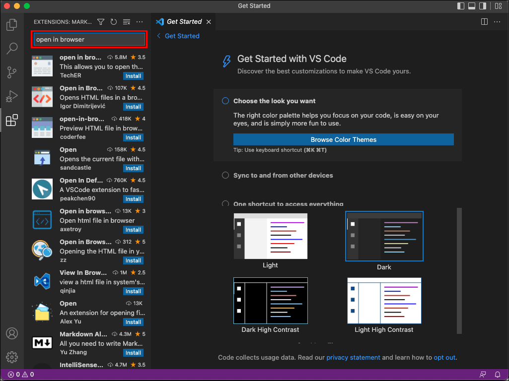5 4 1 Comment ouvrir dans le navigateur à partir du code VS