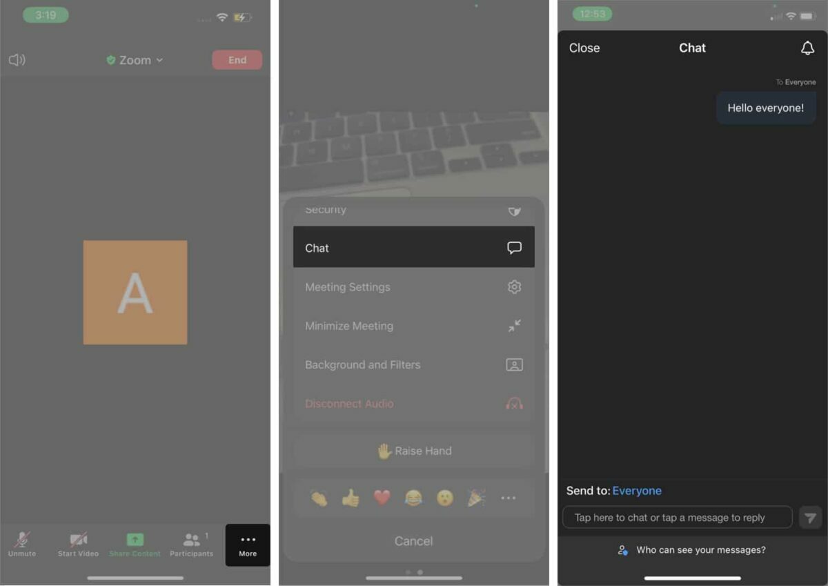 طريقة الدردشة في زووم على آيفون