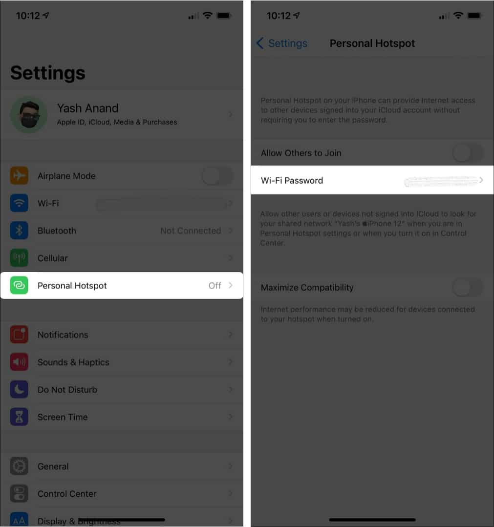 انظر كلمة مرور واي فاي الخاصة بنقطة الاتصال الشخصية
