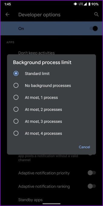 أفضل 10 خيارات لمطور برامج أندرويد يجب أن تجربها 36 الحد من عدد العمليات في الخلفية