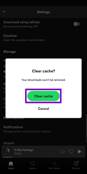 إصلاح مشكلة عدم تحميل الأغاني من سبوتيفاي على أندرويد وآيفون 42 امسح ذاكرة التخزين المؤقت على سبوتيفاي