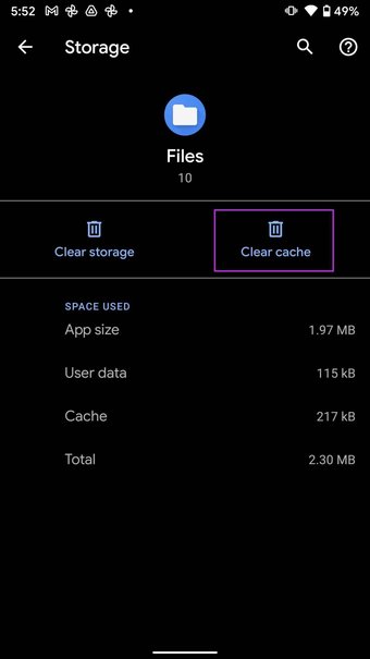 امسح ذاكرة التخزين المؤقت للملفات