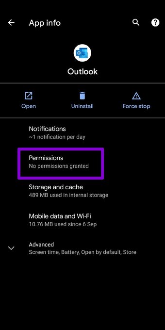 معلومات تطبيق Outlook