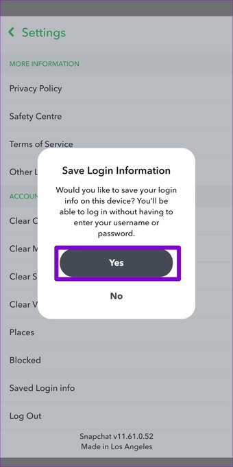 احفظ معلومات تسجيل الدخول على سناب شات