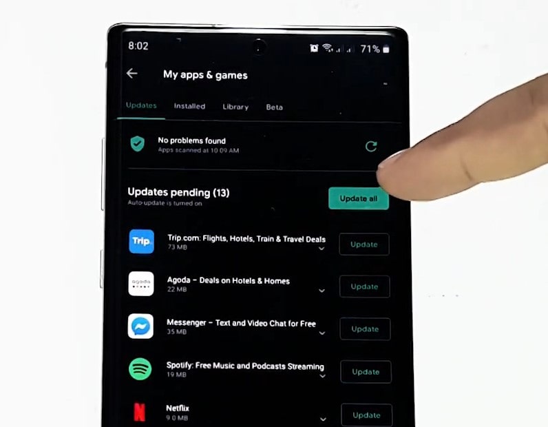 إصلاح "لسوء الحظ توقفت واجهة مستخدم النظام عن العمل" في أندرويد 6 Update all apps