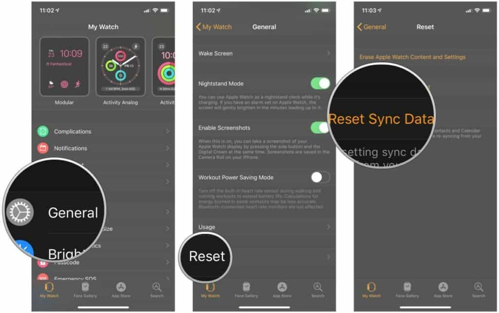 Les SMS de l'Apple Watch ne se synchronisent pas: comment résoudre 6 Reset Sync Data