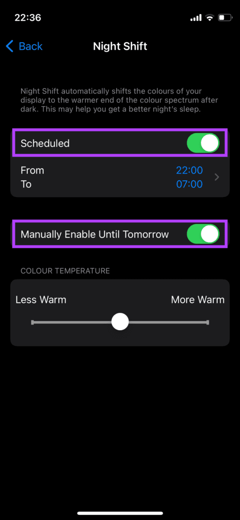 أفضل 8 طرق لإصلاح تعتيم شاشة آيفون تلقائيًا 37 تبديل النوبة الليلية