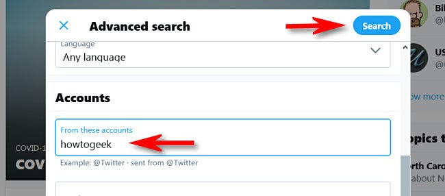 أدخل اسم حساب مستخدم Twitter (X) وانقر فوق