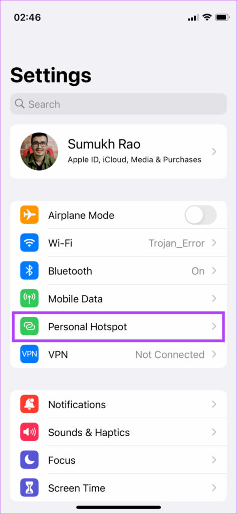 آيفون hotspot settings