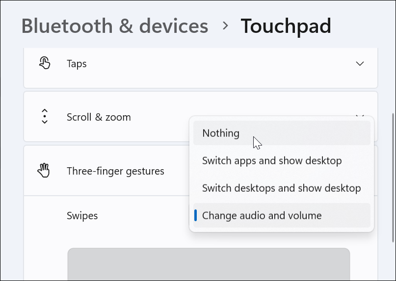 اضبط إيماءات ثلاثة أصابع على لا شيء