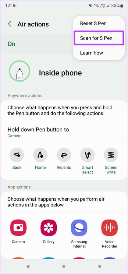 أفضل 7 طرق لإصلاح قلم S Pen لا يعمل على أجهزة سامسونج جالكسي 42 البحث عن قلم S Pen