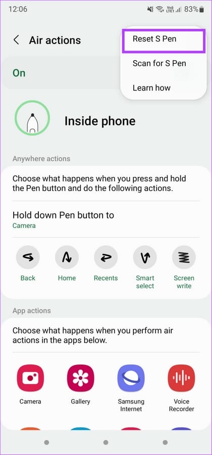 أفضل 7 طرق لإصلاح قلم S Pen لا يعمل على أجهزة سامسونج جالكسي 43 إعادة ضبط قلم S Pen