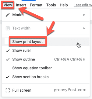طريقة حذف صفحة في مستندات جوجل 34 إظهار تخطيط الطباعة في مستندات جوجل