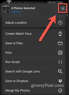 الخروج من ورقة المشاركة على الآيفون