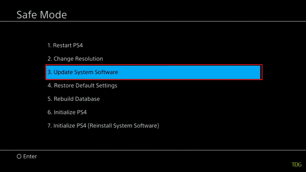 اختر تحديث برنامج النظام. إصلاح وحدة تحكم PS4 باللون الأبيض اللامع