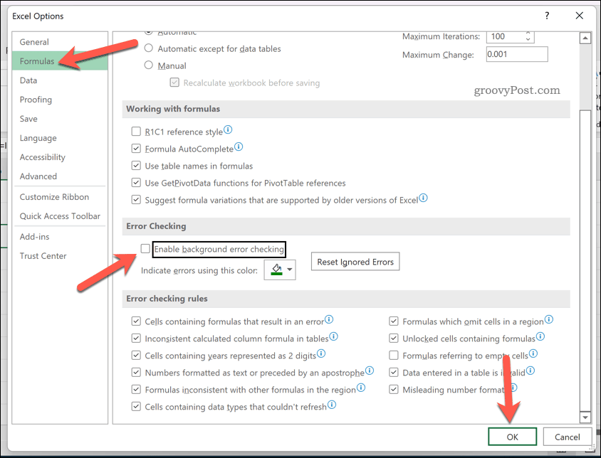 طريقة تجاهل كافة الأخطاء في مايكروسوفت اكسل 15 إيقاف تدقيق الأخطاء في اكسل