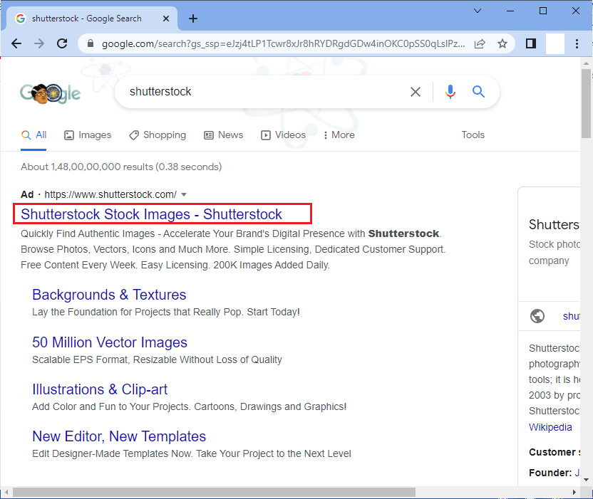 افتح موقع Shutterstock الالكتروني