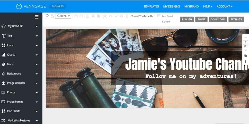 أفضل مواقع تصميم غلاف قناة يوتيوب 15 venngage