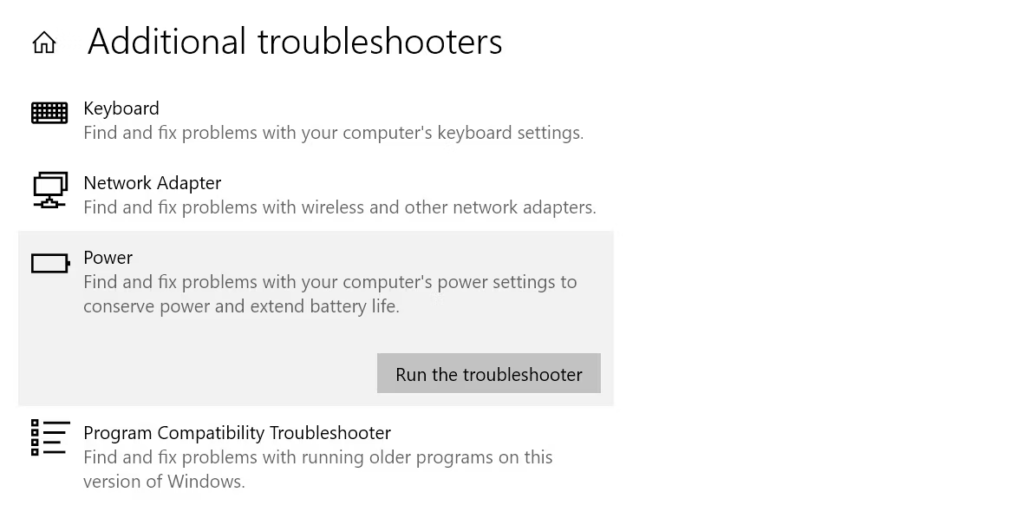 Additional troubleshooters
