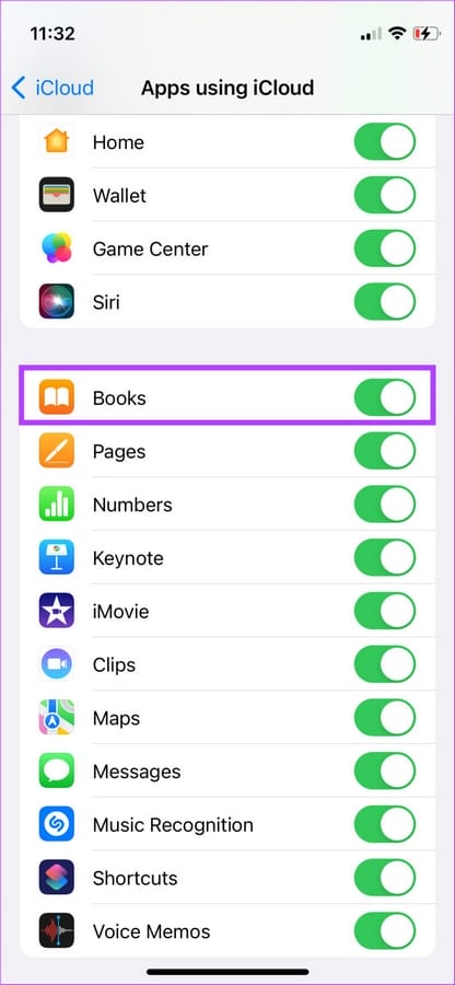 Apple Books toggle
