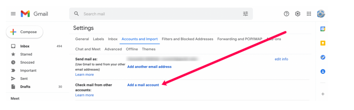 Gmail Settings - Add a mail account