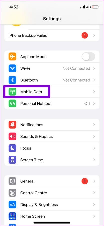 7 Façons de réparer l'absence de connexion à Internet de Facebook Messenger 8 Mobile Data on iPhone 1 7 Façons de réparer l'absence de connexion à Internet de Facebook Messenger