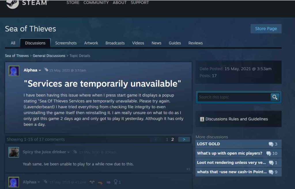 Comment résoudre l’erreur Les services de sea of thieves sont actuellement indisponible? 2 Sea Of Thieves Services Are Temporarily Unavailable