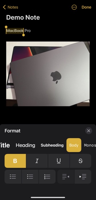 change text formatting 1 Doğrudan not yaratmak için notları yükseltin: Apple Notes