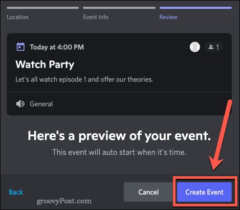 Confirming a new Discord event