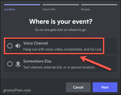 Creating a new Discord event in a voice channel
