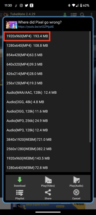 tubemate video quality