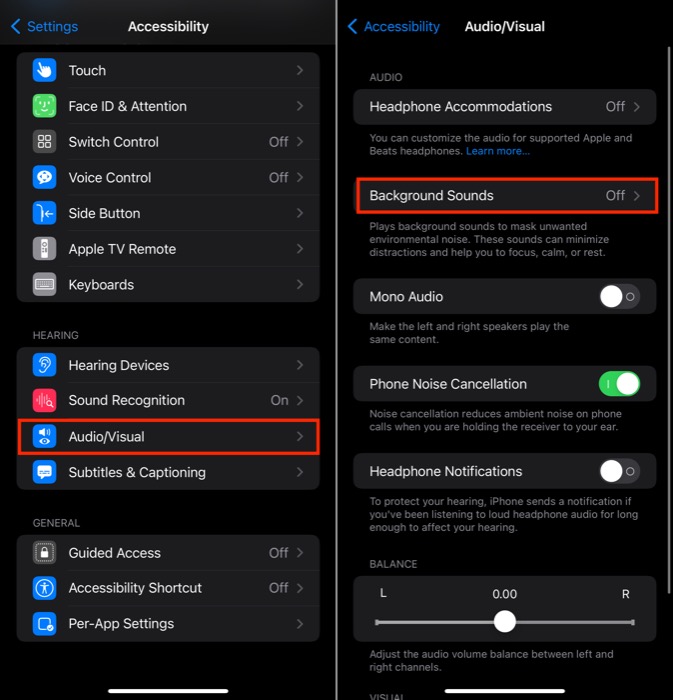 background sounds settings on iphone