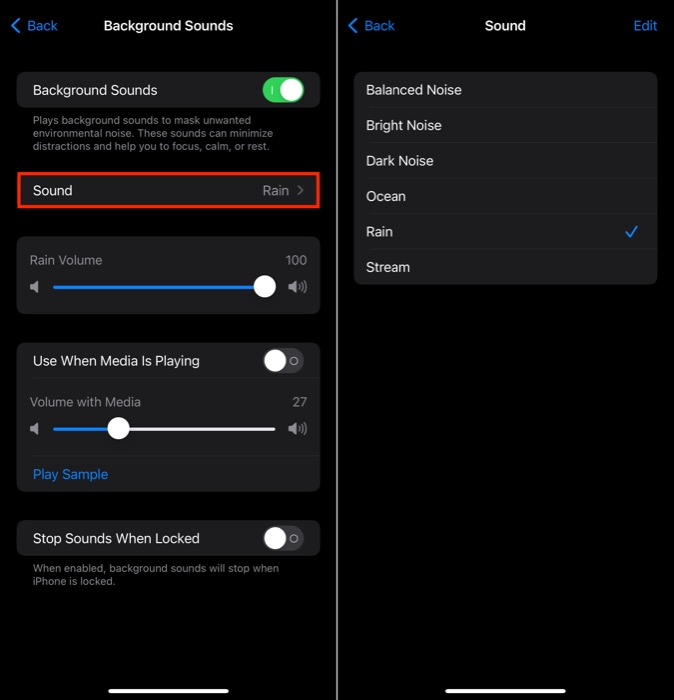 background sounds options