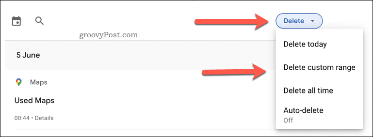 Deleting Google Maps search history