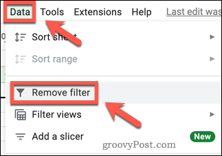 Comment supprimer les lignes vides dans Google Sheets 21 Removing a filter in Google Sheets