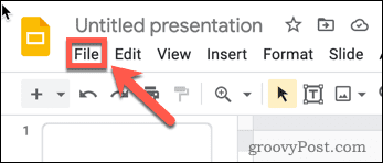 Comment imprimer des diapositives Google avec des notes 5 Opening the File menu in Google Slides