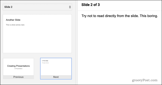 Comment imprimer des diapositives Google avec des notes 4 Moving to the next slide in Google Slides