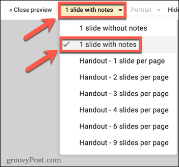 Comment imprimer des diapositives Google avec des notes 8 Changing print options in Google Slides