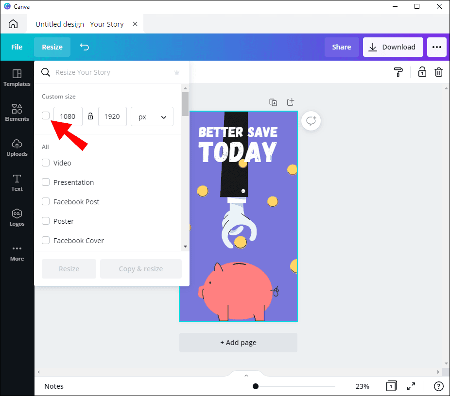 4 54 كيفية التغيير إلى الوضع الأفقي في Canva