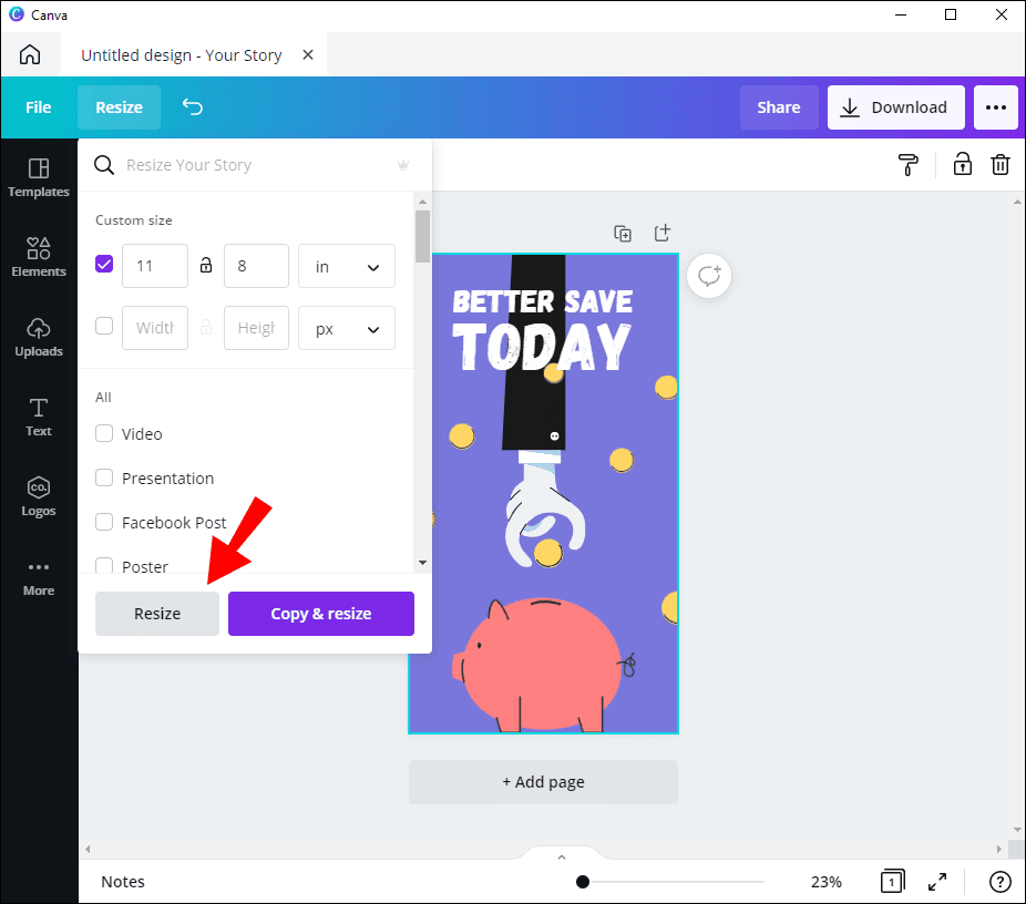 7 38 كيفية التغيير إلى الوضع الأفقي في Canva