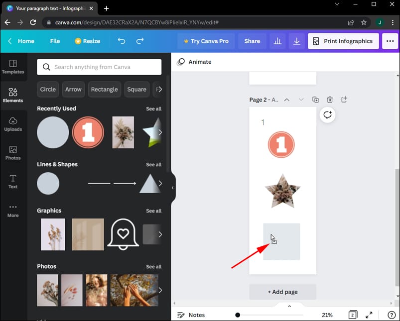 Adding Shapes 3 كيفية إضافة أرقام الصفحات في Canva