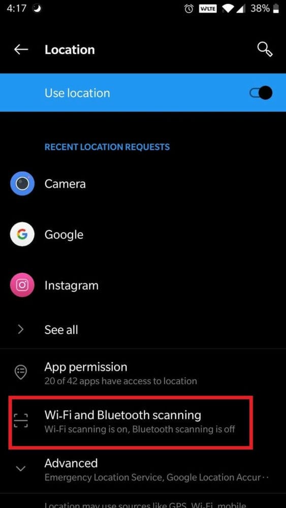 6 طرق لإيقاف تشغيل بلوتوث تلقائيًا على Android 5 Bluetooth scan min 6 طرق لإيقاف تشغيل بلوتوث تلقائيًا على Android