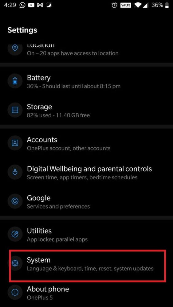 6 طرق لإيقاف تشغيل بلوتوث تلقائيًا على Android 10 System setting min 6 طرق لإيقاف تشغيل بلوتوث تلقائيًا على Android