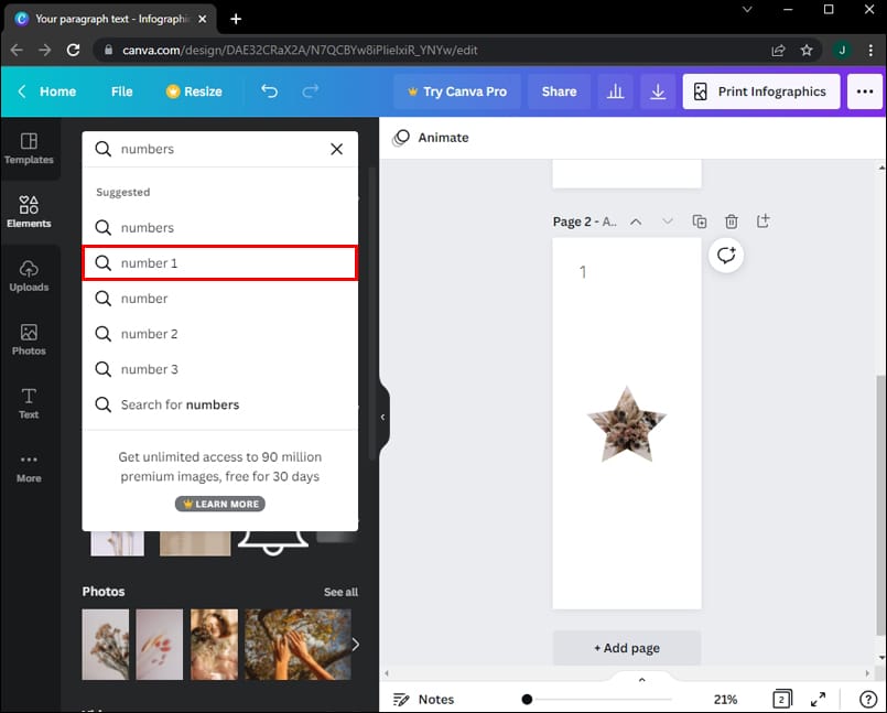 Use Number Elements 3 كيفية إضافة أرقام الصفحات في Canva