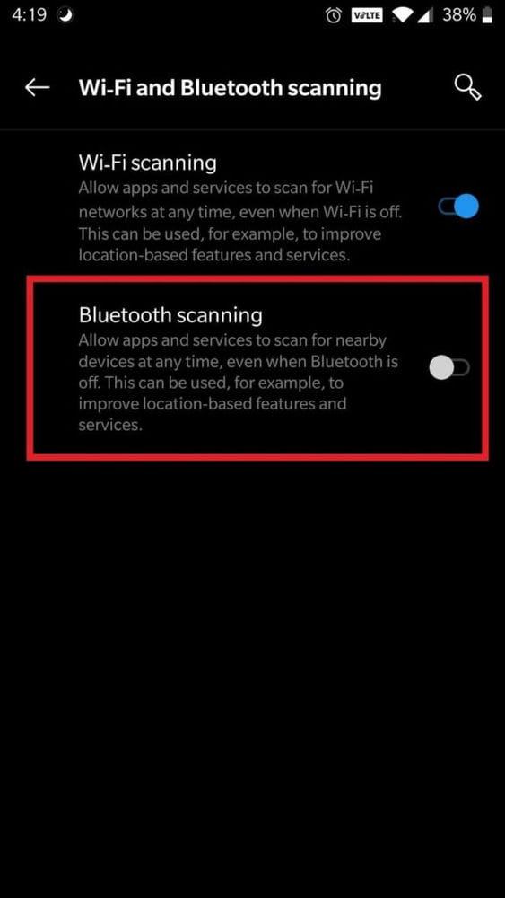 6 طرق لإيقاف تشغيل بلوتوث تلقائيًا على Android 6 Wifi and bluetooth scan min 6 طرق لإيقاف تشغيل بلوتوث تلقائيًا على Android