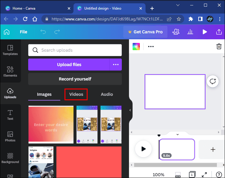 videos tab1 كيفية إزالة الصوت من الفيديو في Canva