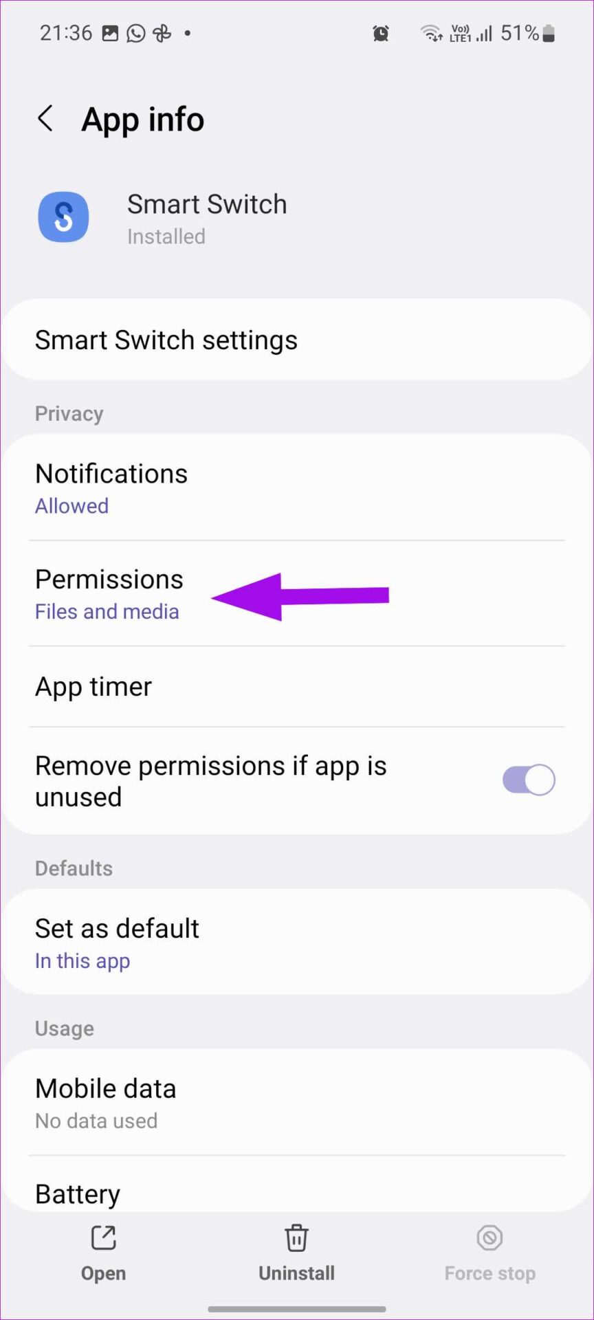 Samsung Smart Switch ne fonctionne pas: Réparer 3 open smart switch permissions menu Samsung Smart Switch ne fonctionne pas: Réparer