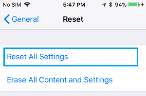 l'iPhone ne se met pas en veille: Comment réparer ? 4 Reset All Settings Option on iPhone