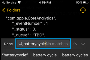 Comment vérifier le nombre de cycles de la batterie de l'iPhone 9 Search Battery Cycle Count