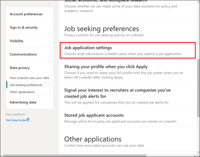İlk seçeneği "İş Başvuru Ayarları"nı tıklayın.